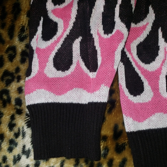 HOT PINK FLAME FLAMES CARDIGAN Y2K GOTH PUNK XL NIKKAK RAVE GLAM ROCKABILLY - Picture 5 of 5